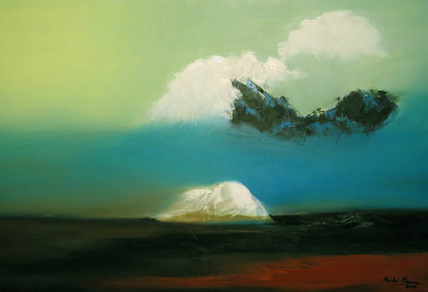 An abstract oil painting of a Mountain and Clouds.