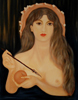Venus Verticordia, a homage to the sublime nude of the same name by Dante Gabriel Rossetti. Her long brown hair flows over her shoulder almost down to her bare breast, which is very pale compared to the varied brown background.
